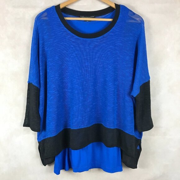 GRACE ELEMENTS Blue/Black Layered Look Knit Top NWT Small - Picture 1 of 6